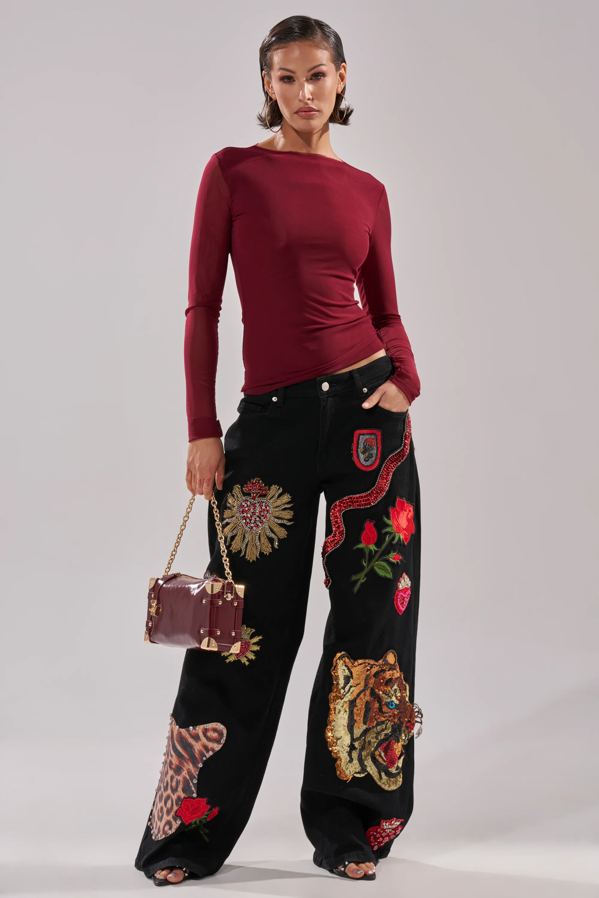 PAXTON DOUBLE LINED MESH LONG SLEEVE TOP IN PLUM - Image 5
