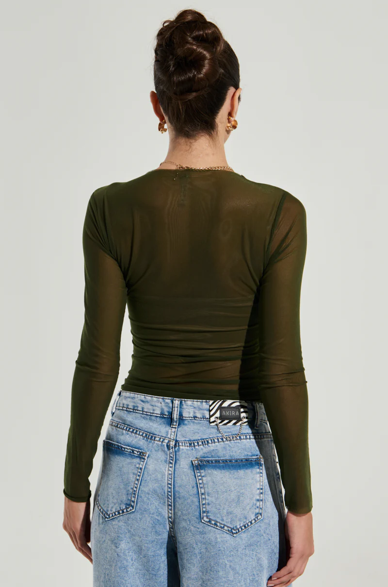 PAXTON RAW HEM LONG SLEEVE MESH TEE IN OLIVE - Image 4