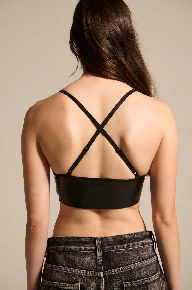 PAXTON SEXY FAUX LEATHER TRIANGLE LONGLINE BRALETTE - Image 3