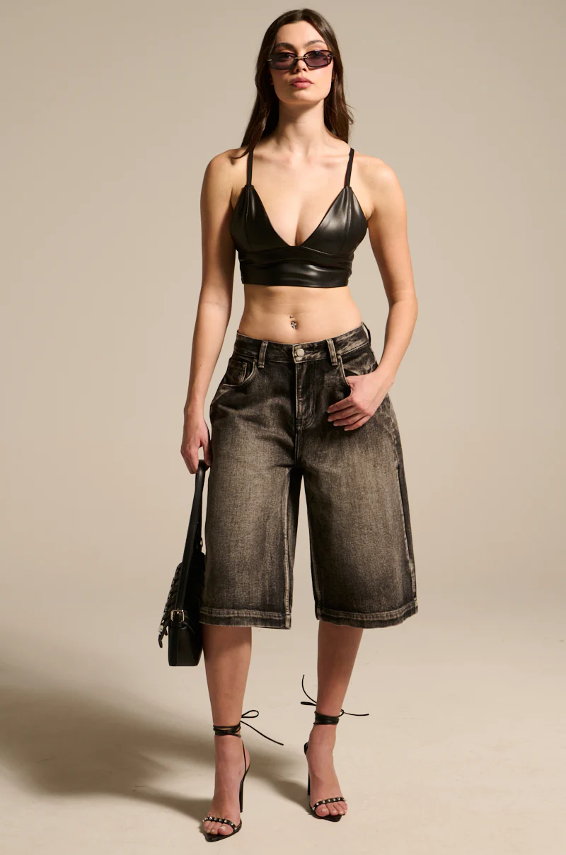 PAXTON SEXY FAUX LEATHER TRIANGLE LONGLINE BRALETTE - Image 4