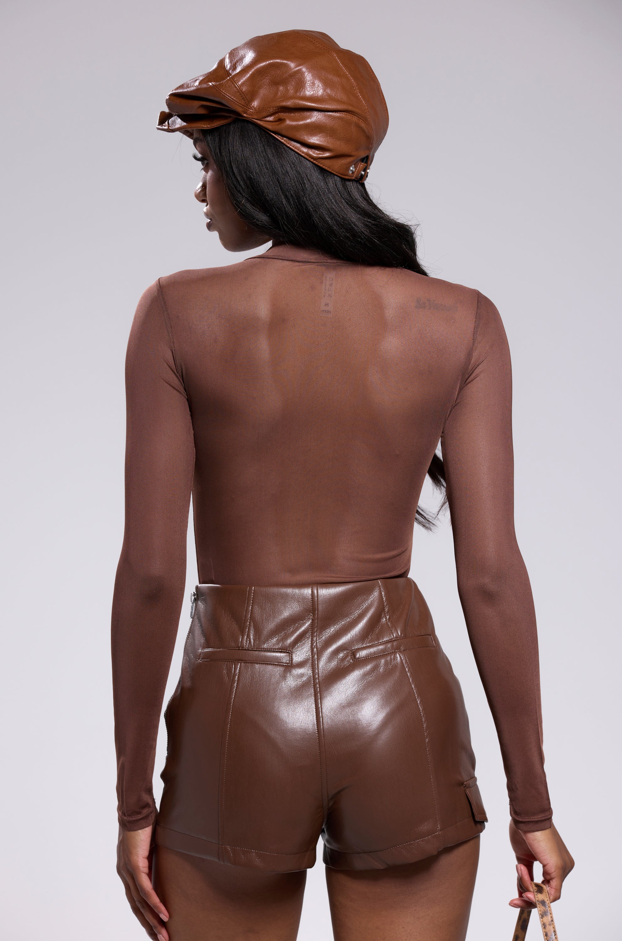 PAXTON SEXY MESH CASUAL BODYSUIT IN BROWN - Image 4