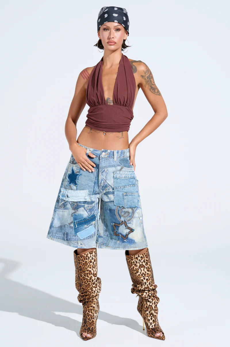 PAXTON SEXY RUCHED PLUNGE MESH HALTER TOP - Image 4