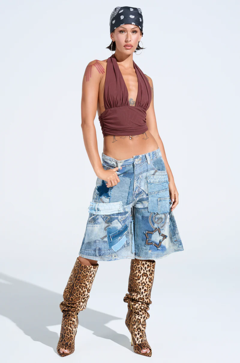 PAXTON SEXY RUCHED PLUNGE MESH HALTER TOP - Image 5