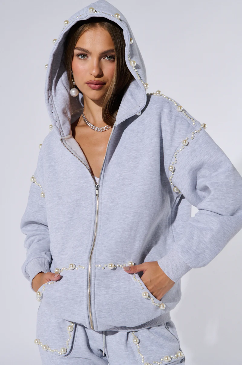 PEARL DETAIL ZIP UP SWEATSHIRT - Image 4