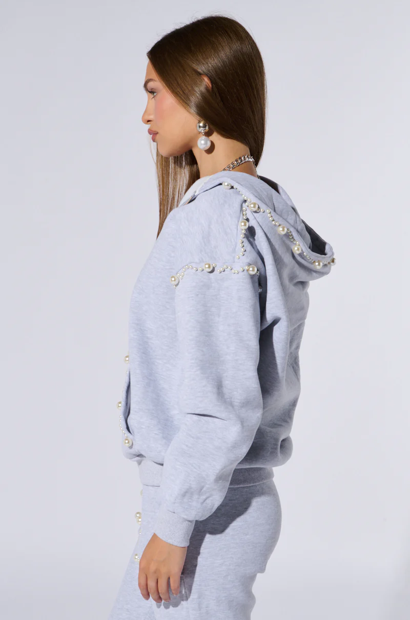 PEARL DETAIL ZIP UP SWEATSHIRT - Image 5