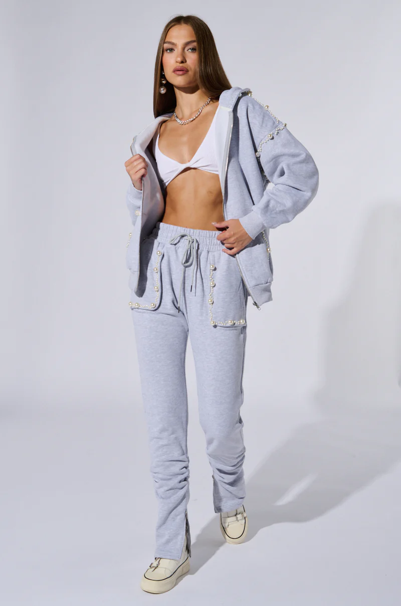 PEARL DETAIL ZIP UP SWEATSHIRT - Image 8