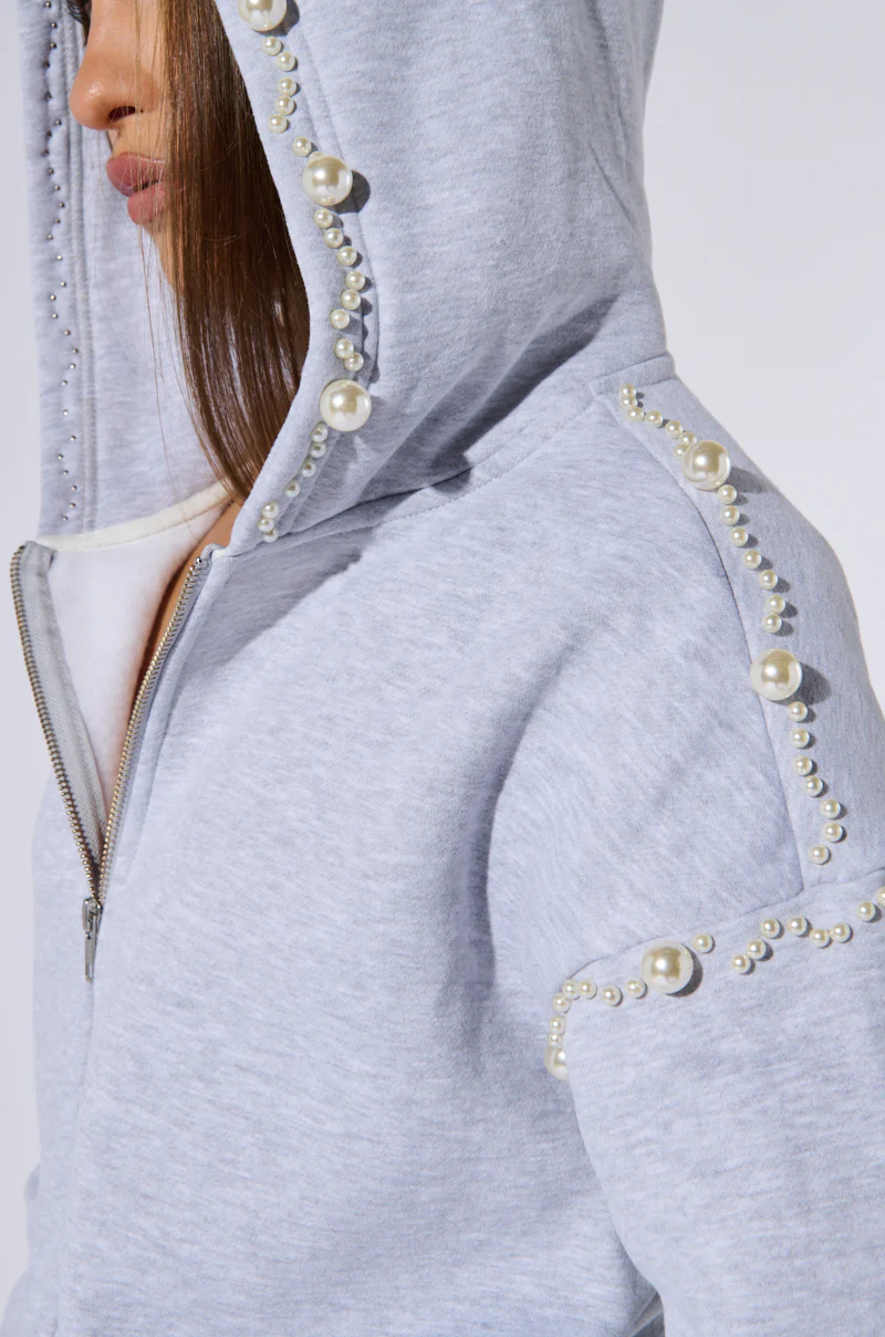 PEARL DETAIL ZIP UP SWEATSHIRT - Image 9