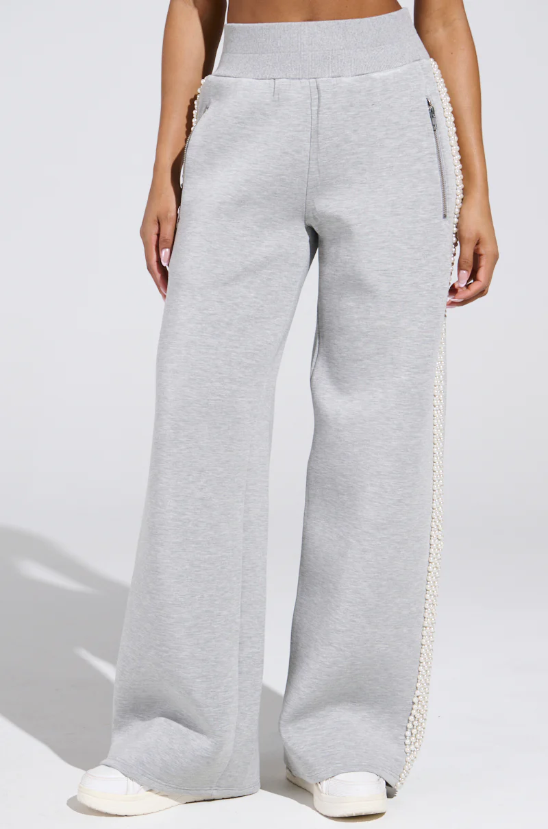 PEARL GIRL WIDE LEG JOGGER IN GREY - Image 3