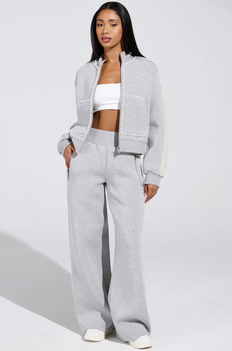 PEARL GIRL WIDE LEG JOGGER IN GREY - Image 6