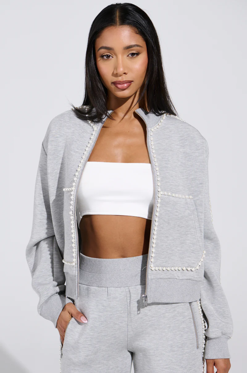 PEARL GIRL ZIP UP SWEATSHIRT IN GREY - Image 3