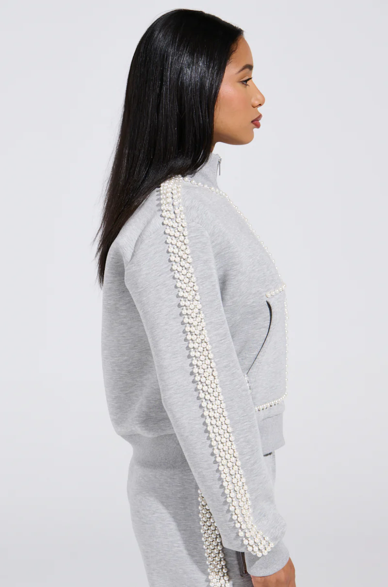 PEARL GIRL ZIP UP SWEATSHIRT IN GREY - Image 4