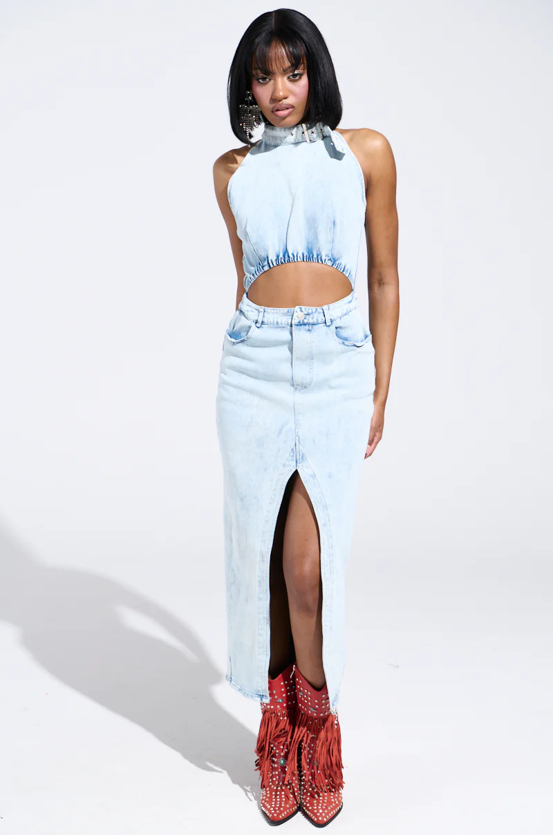 PEEKABOO DENIM MIDI DRESS - Image 3