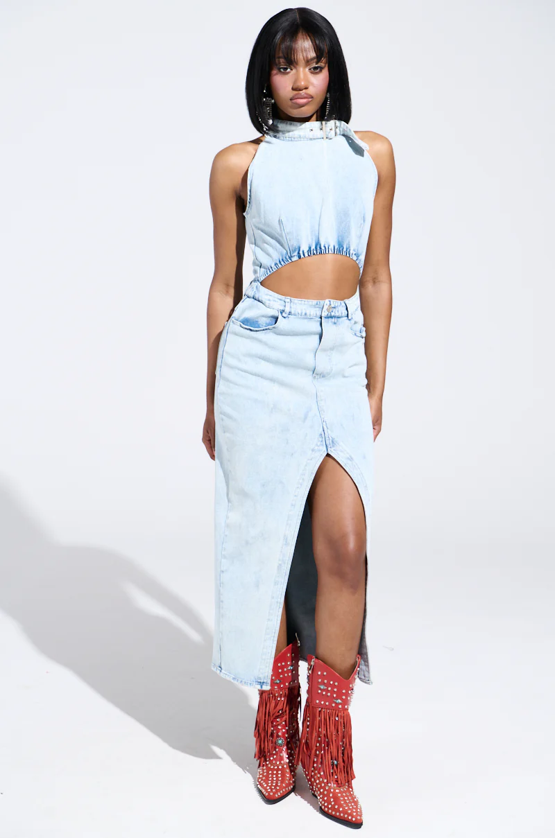 PEEKABOO DENIM MIDI DRESS - Image 4