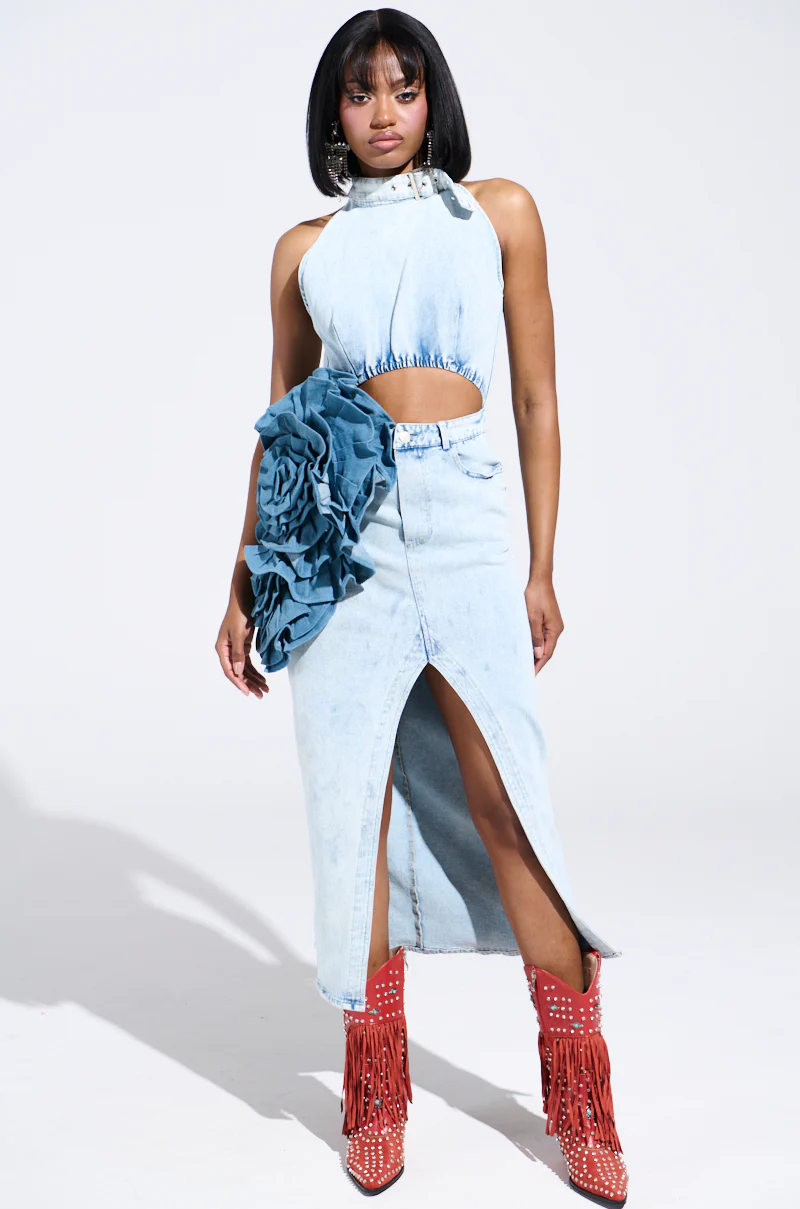 PEEKABOO DENIM MIDI DRESS - Image 5