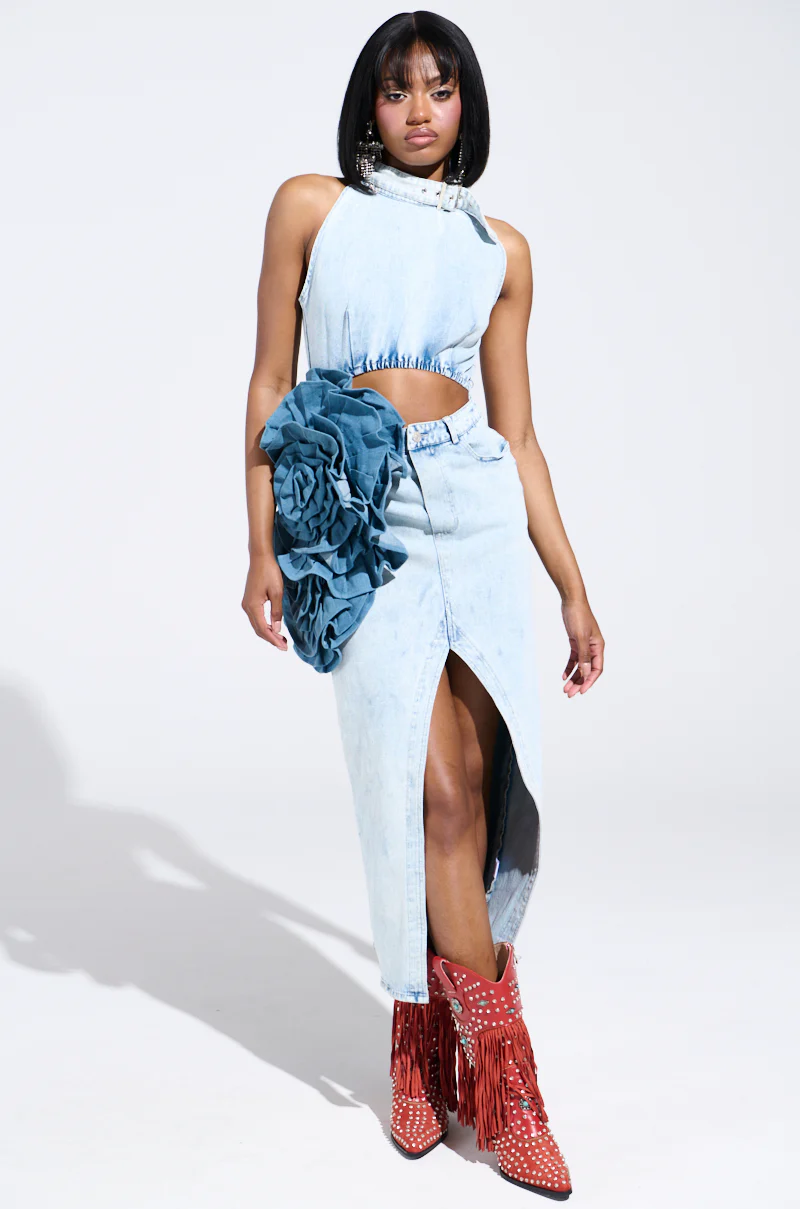 PEEKABOO DENIM MIDI DRESS - Image 6