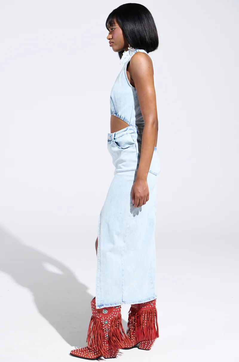PEEKABOO DENIM MIDI DRESS - Image 7