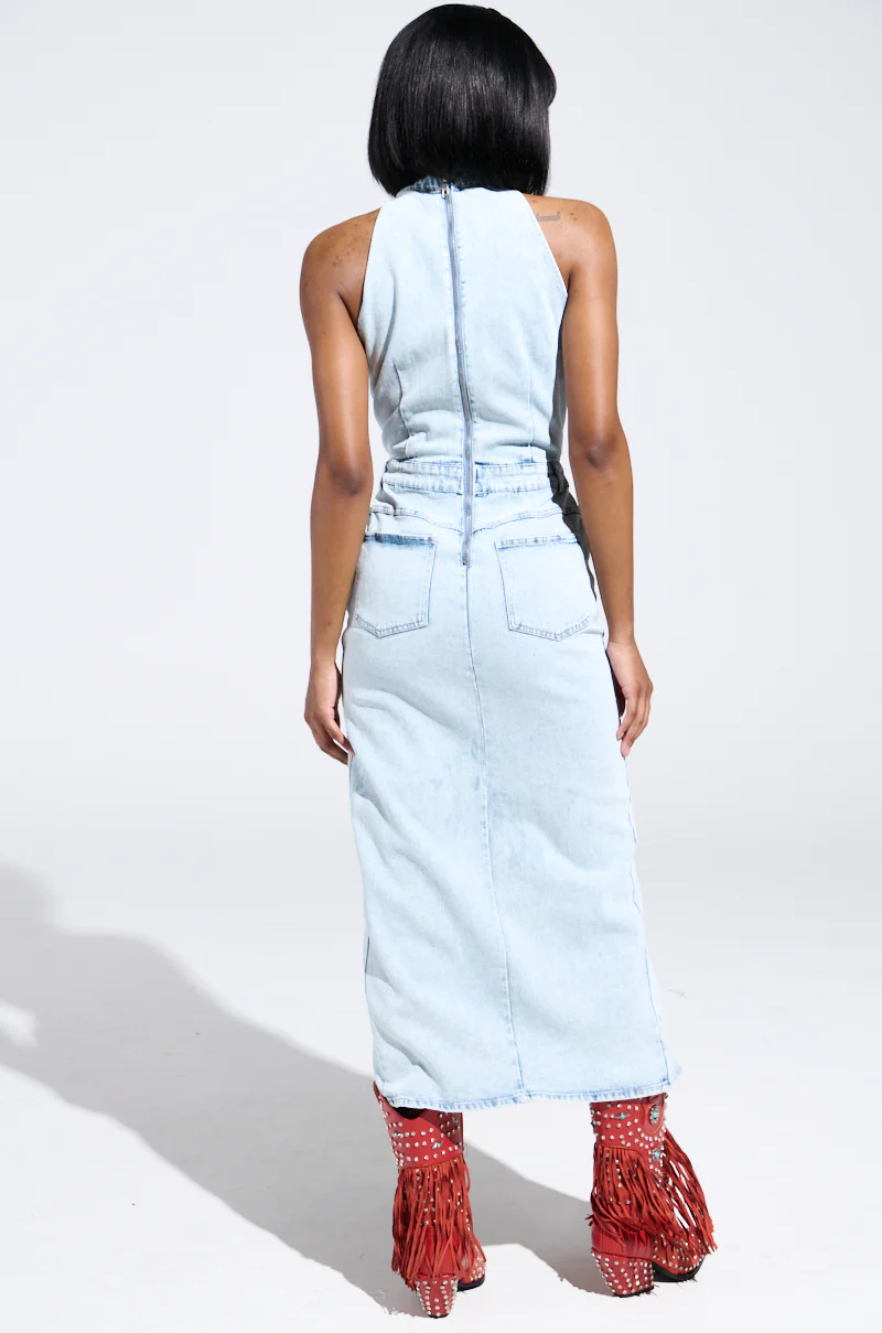 PEEKABOO DENIM MIDI DRESS - Image 8