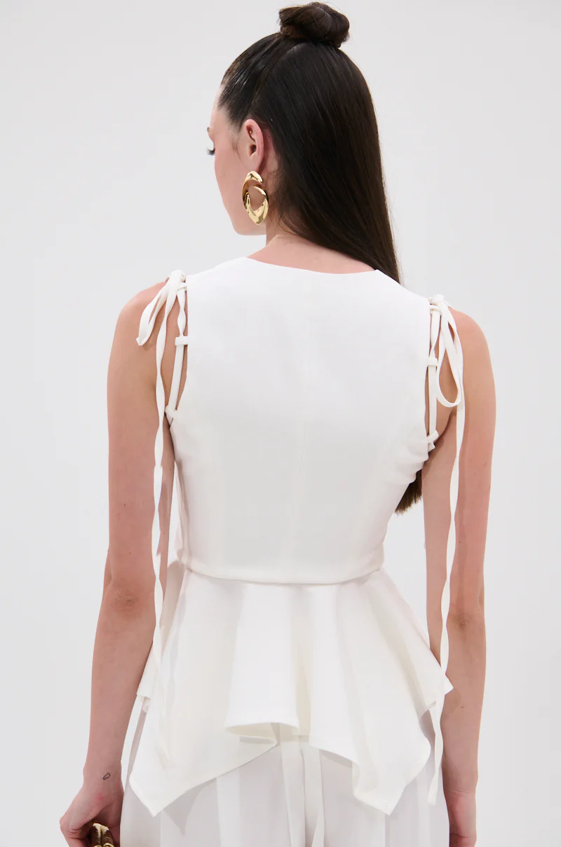 PEPLUM FRONT ZIP SLEEVELESS BLOUSE IN WHITE - Image 3
