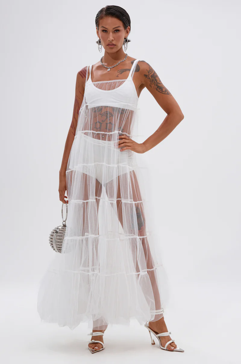 PERFECT FOR LAYERING TULLE MAXI DRESS IN WHITE - Image 2