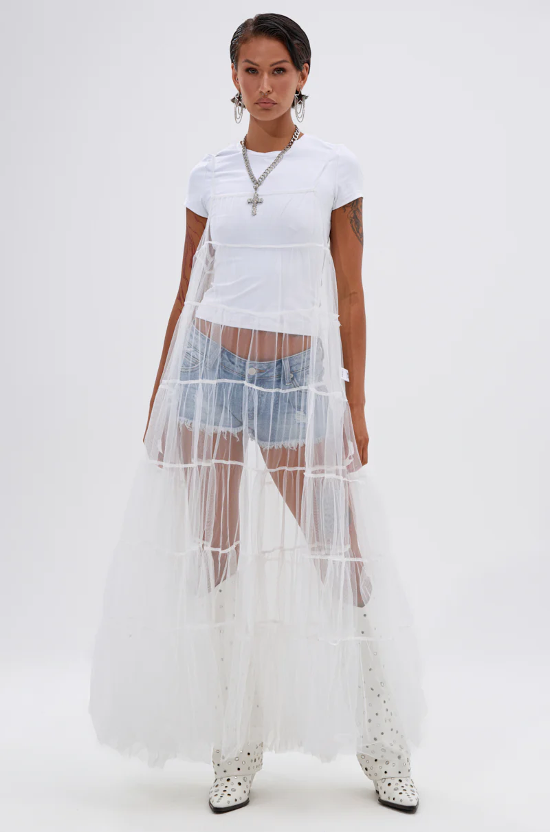 PERFECT FOR LAYERING TULLE MAXI DRESS IN WHITE - Image 3