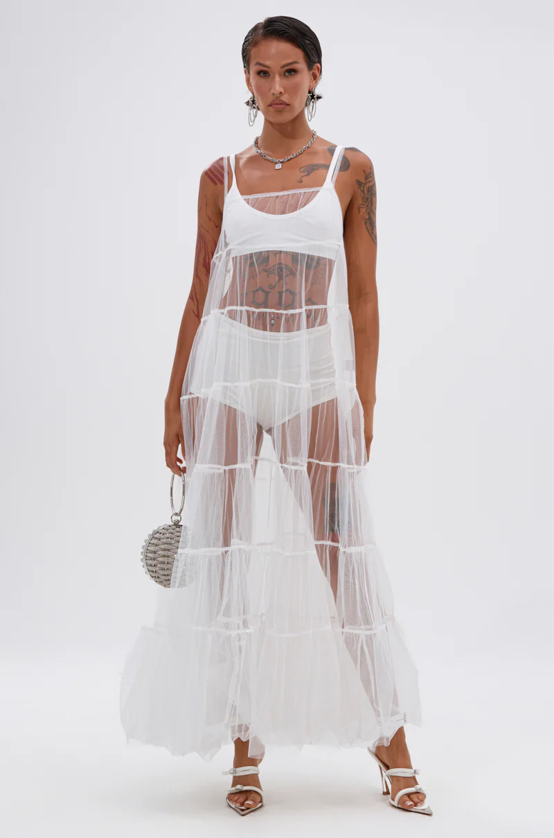 PERFECT FOR LAYERING TULLE MAXI DRESS IN WHITE - Image 4