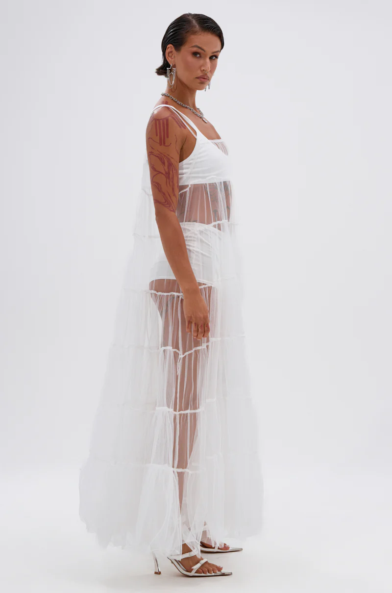 PERFECT FOR LAYERING TULLE MAXI DRESS IN WHITE - Image 5