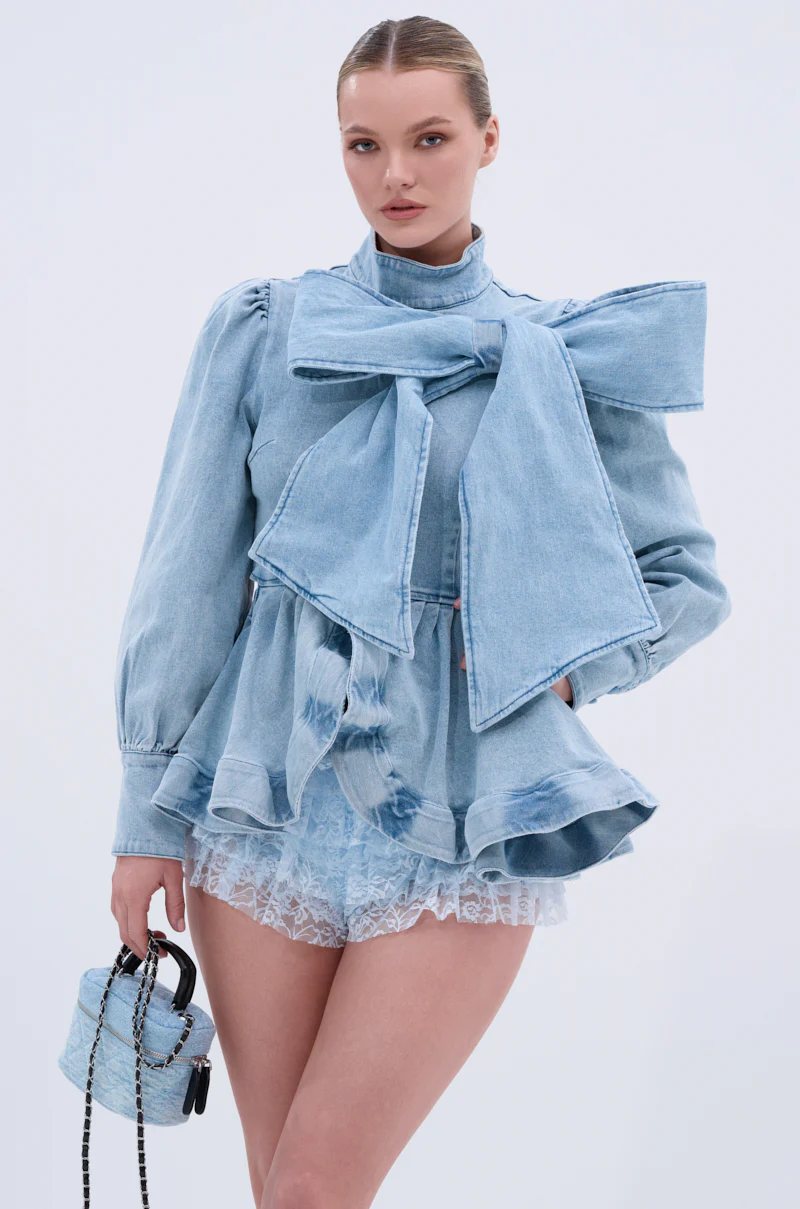 PHOEBE DENIM BOW BLOUSE - Image 4