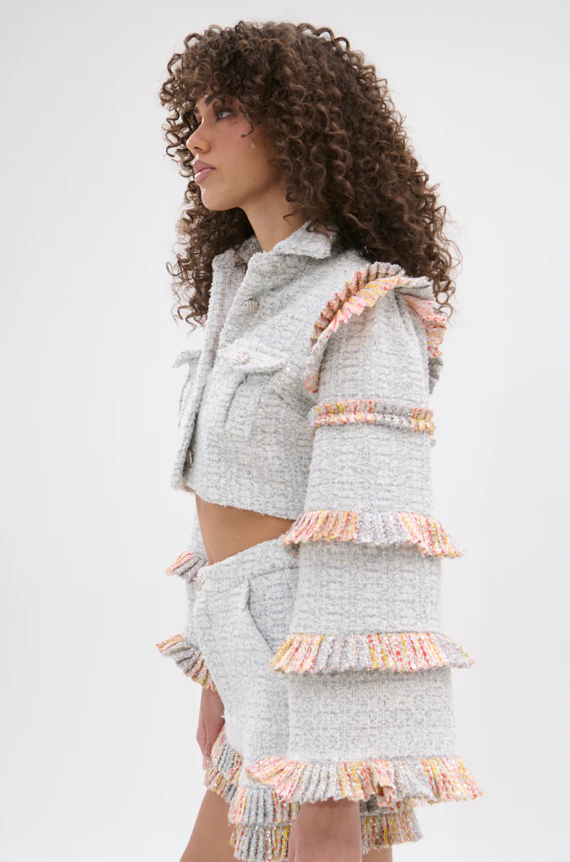 PHOEBE TWEED RUFFLE CROPPED BLAZER - Image 4