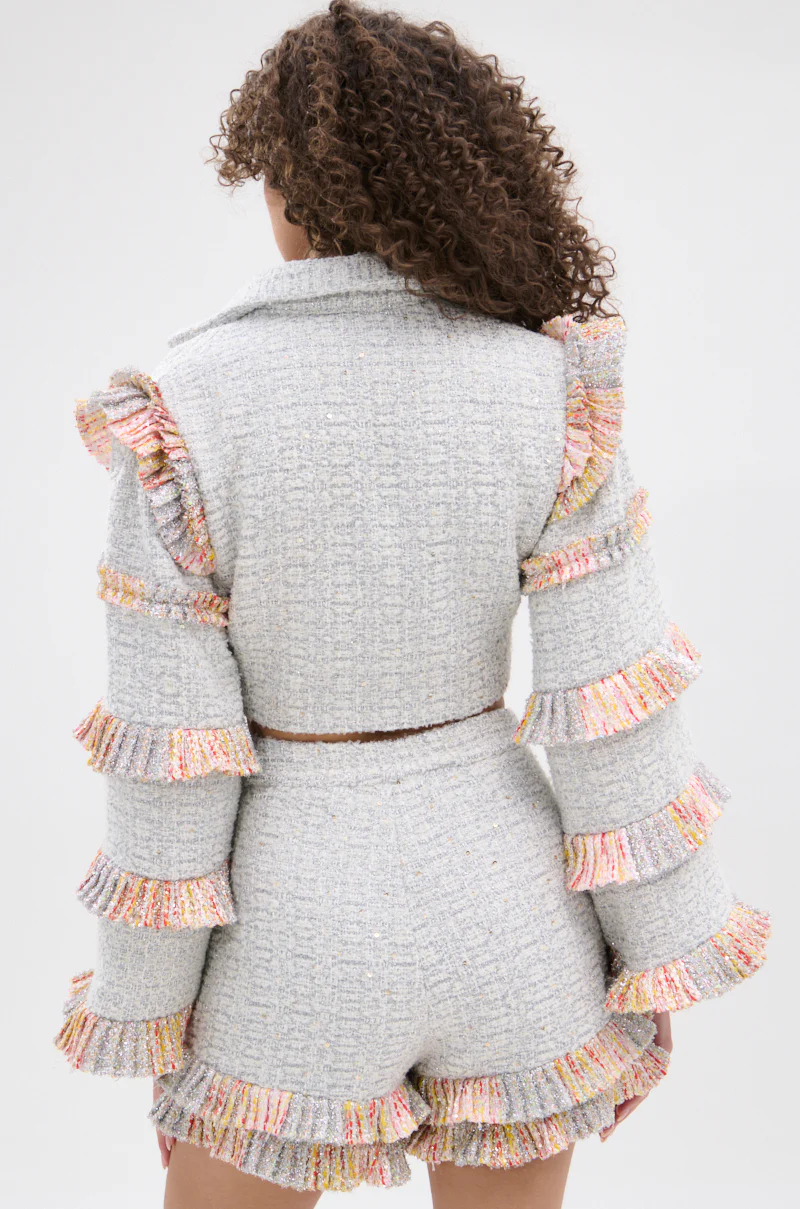 PHOEBE TWEED RUFFLE CROPPED BLAZER - Image 5