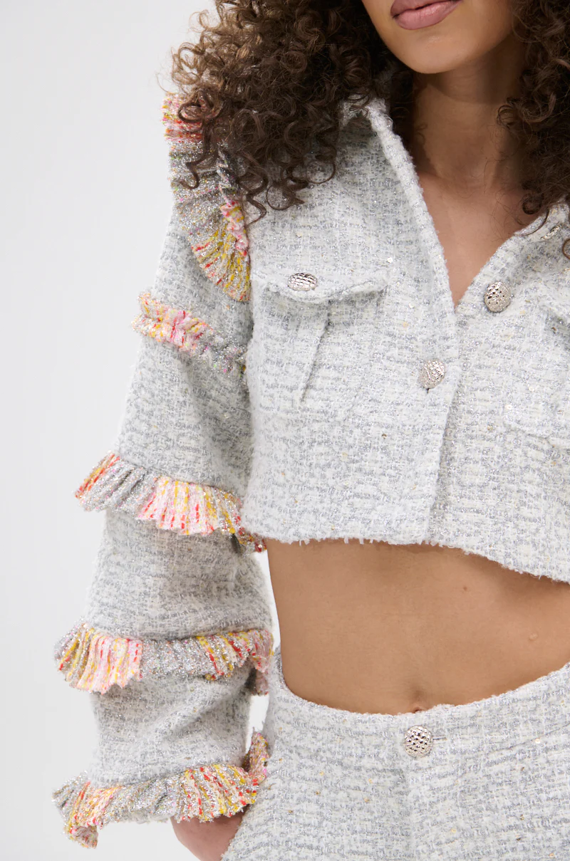 PHOEBE TWEED RUFFLE CROPPED BLAZER - Image 8
