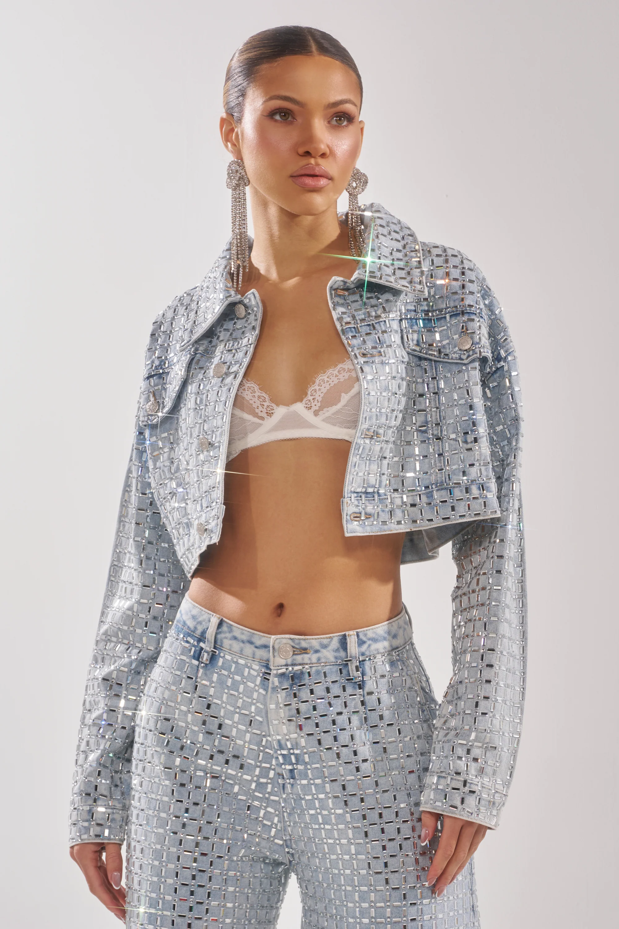 PICK N CHOOSE RHINESTONE DENIM JACKET - Image 3