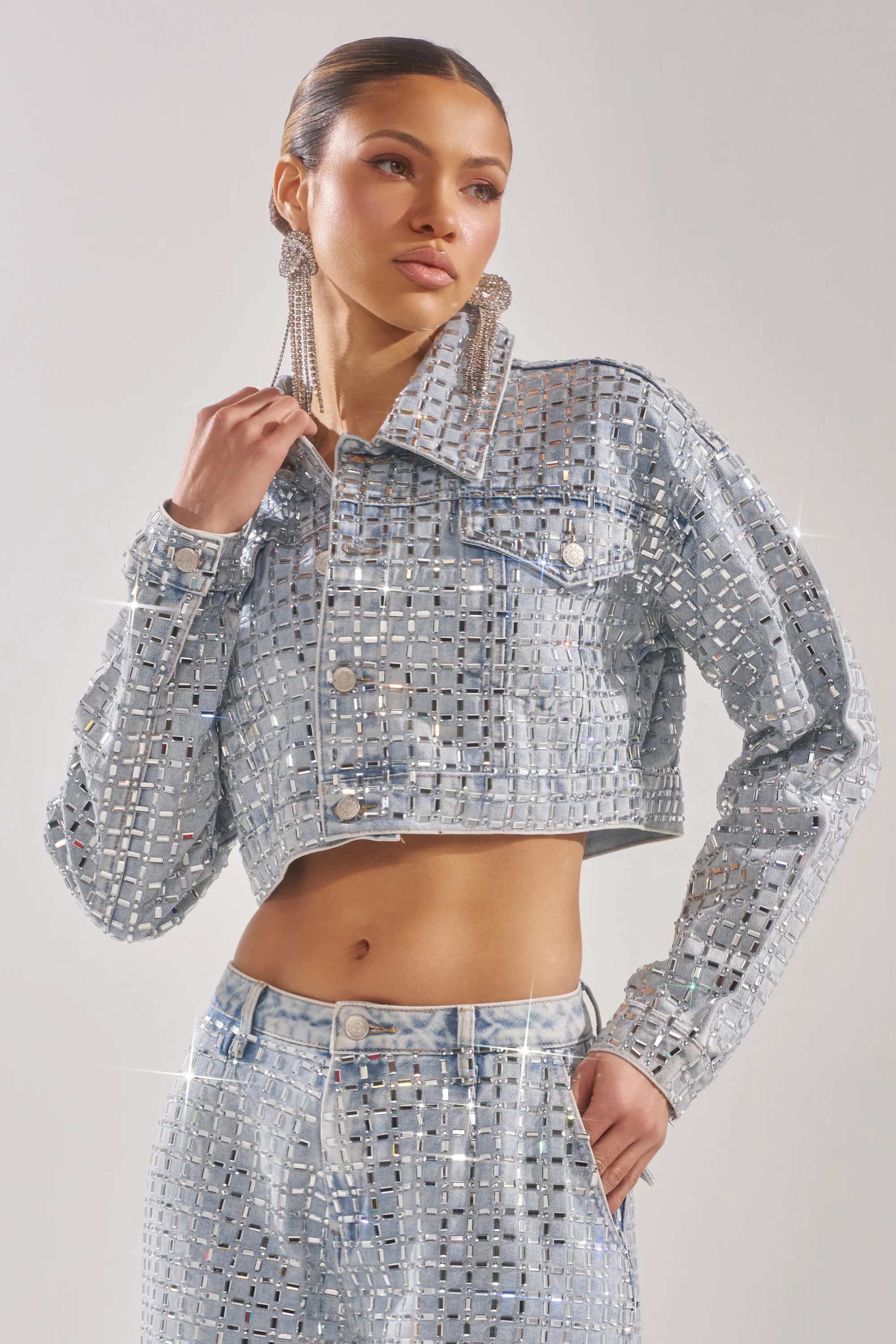 PICK N CHOOSE RHINESTONE DENIM JACKET - Image 5