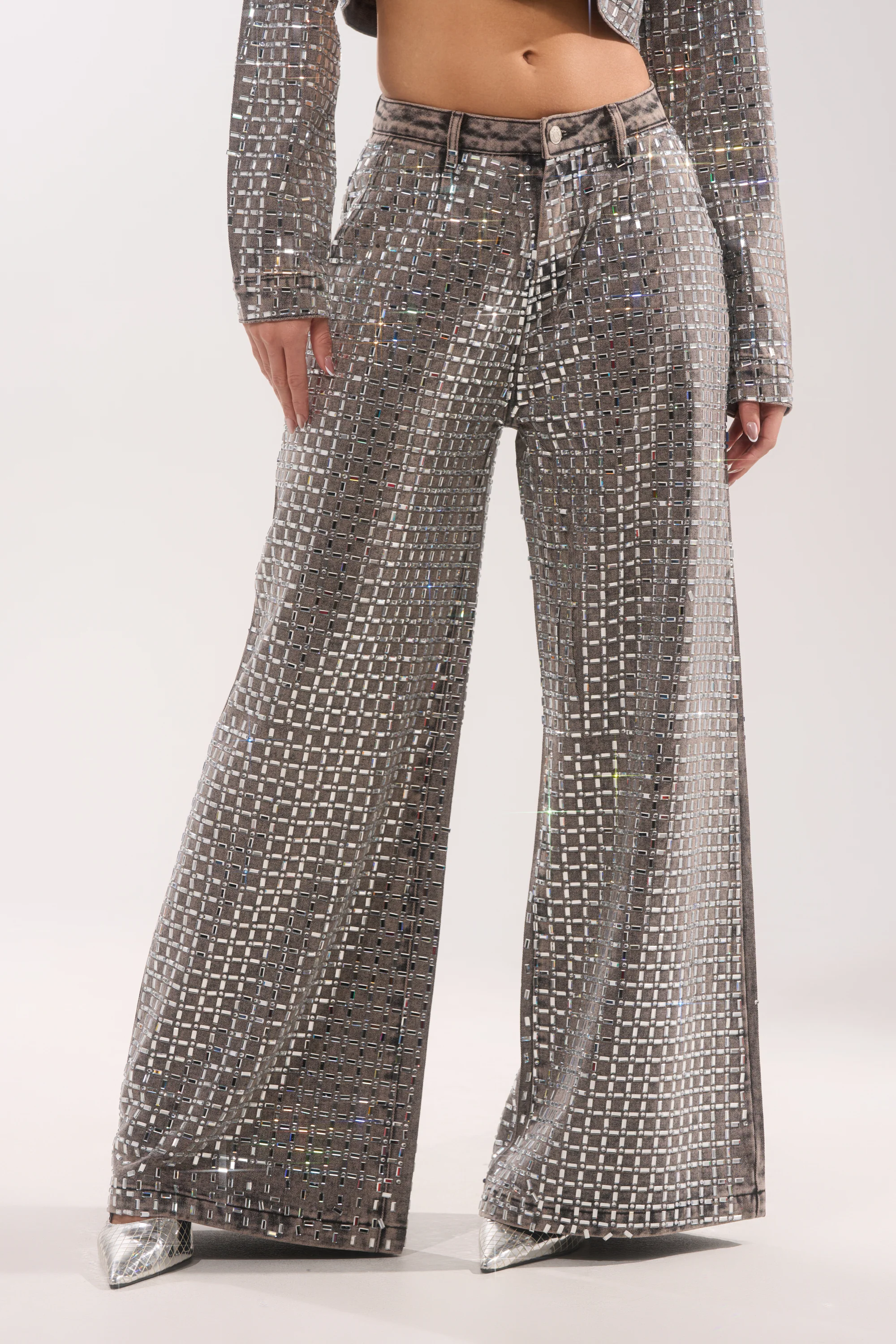 PICK N CHOOSE RHINESTONE WIDE LEG DENIM IN GREY - Image 3