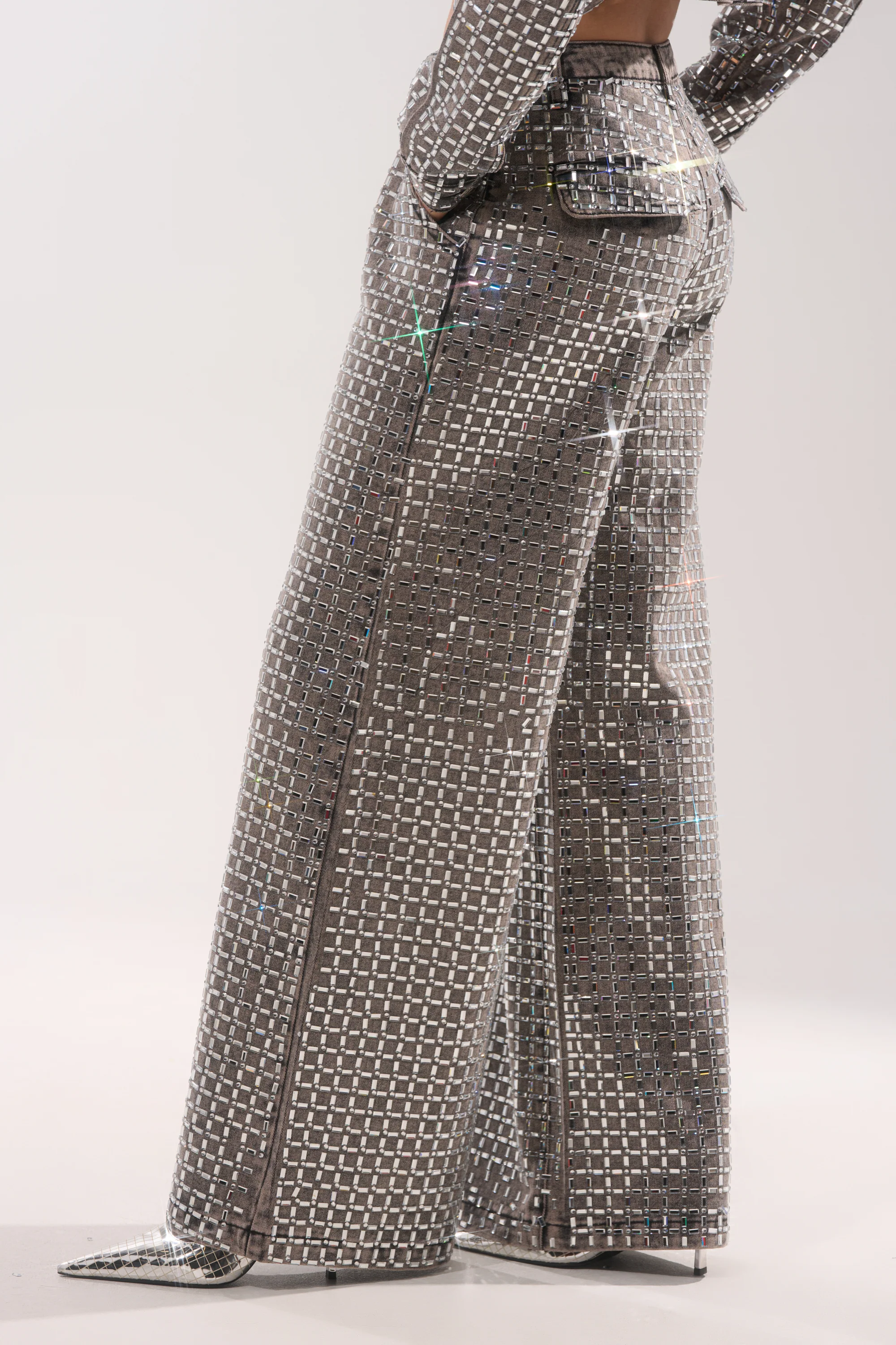 PICK N CHOOSE RHINESTONE WIDE LEG DENIM IN GREY - Image 6