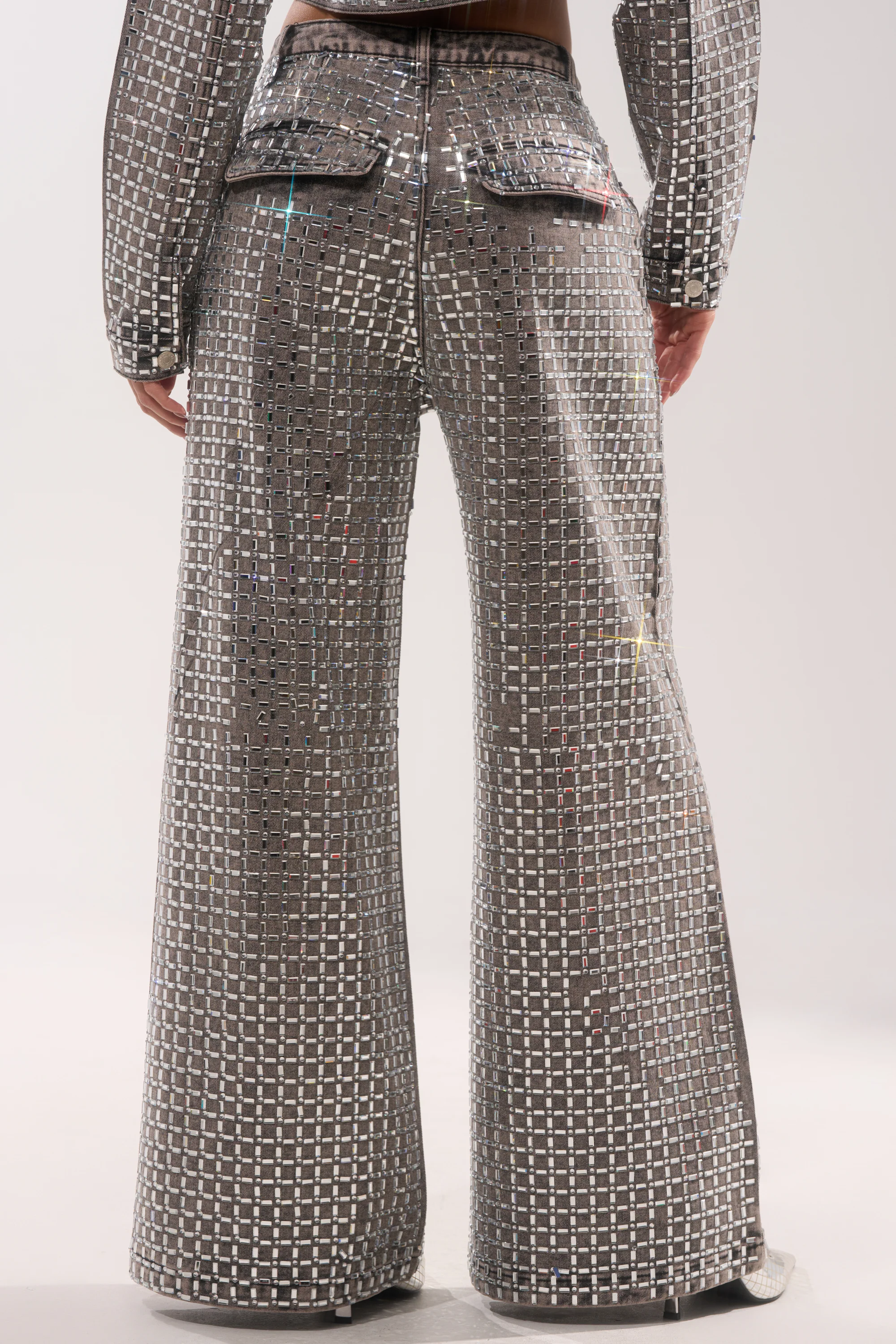 PICK N CHOOSE RHINESTONE WIDE LEG DENIM IN GREY - Image 7