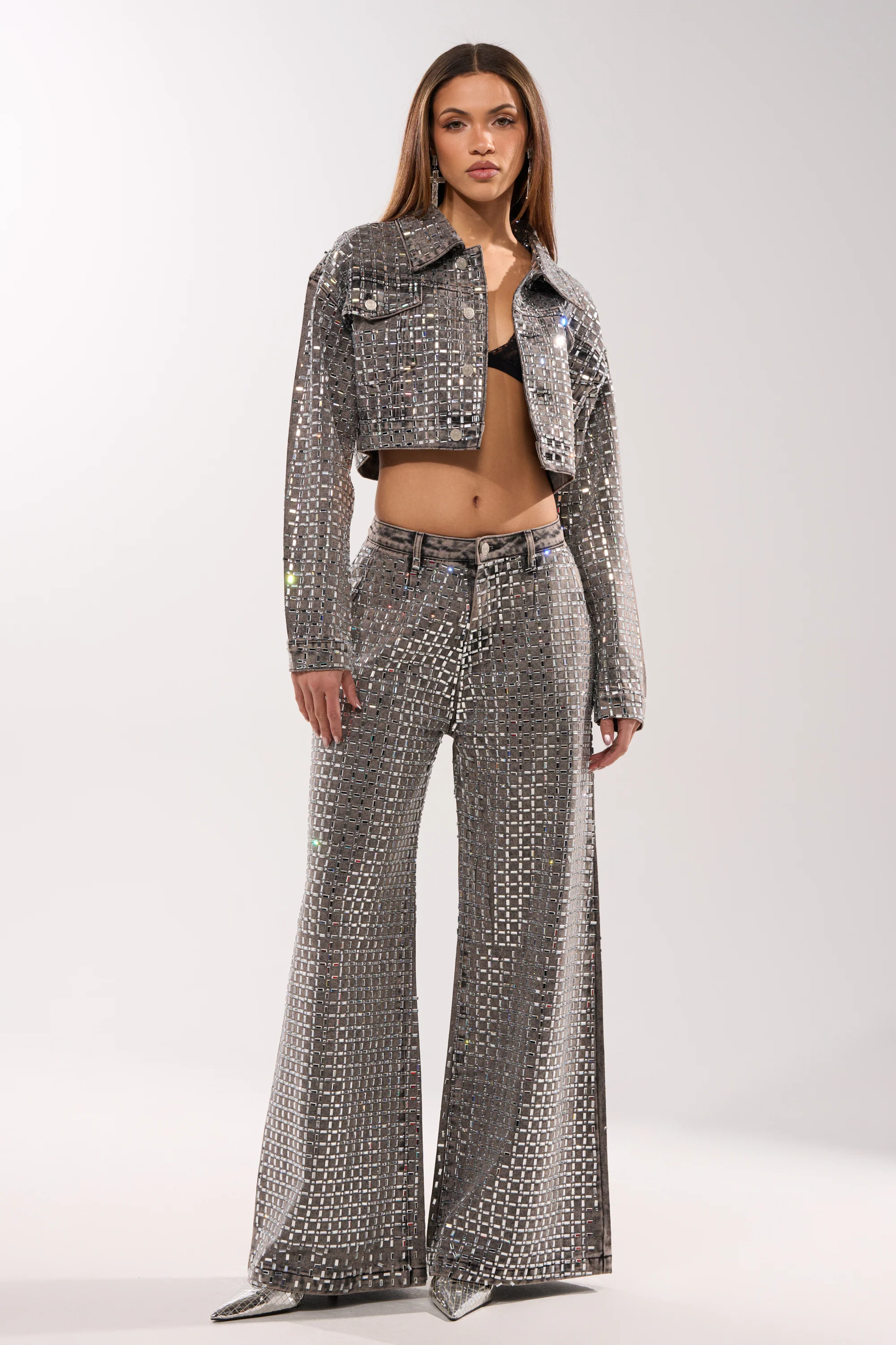 PICK N CHOOSE RHINESTONE WIDE LEG DENIM IN GREY - Image 8