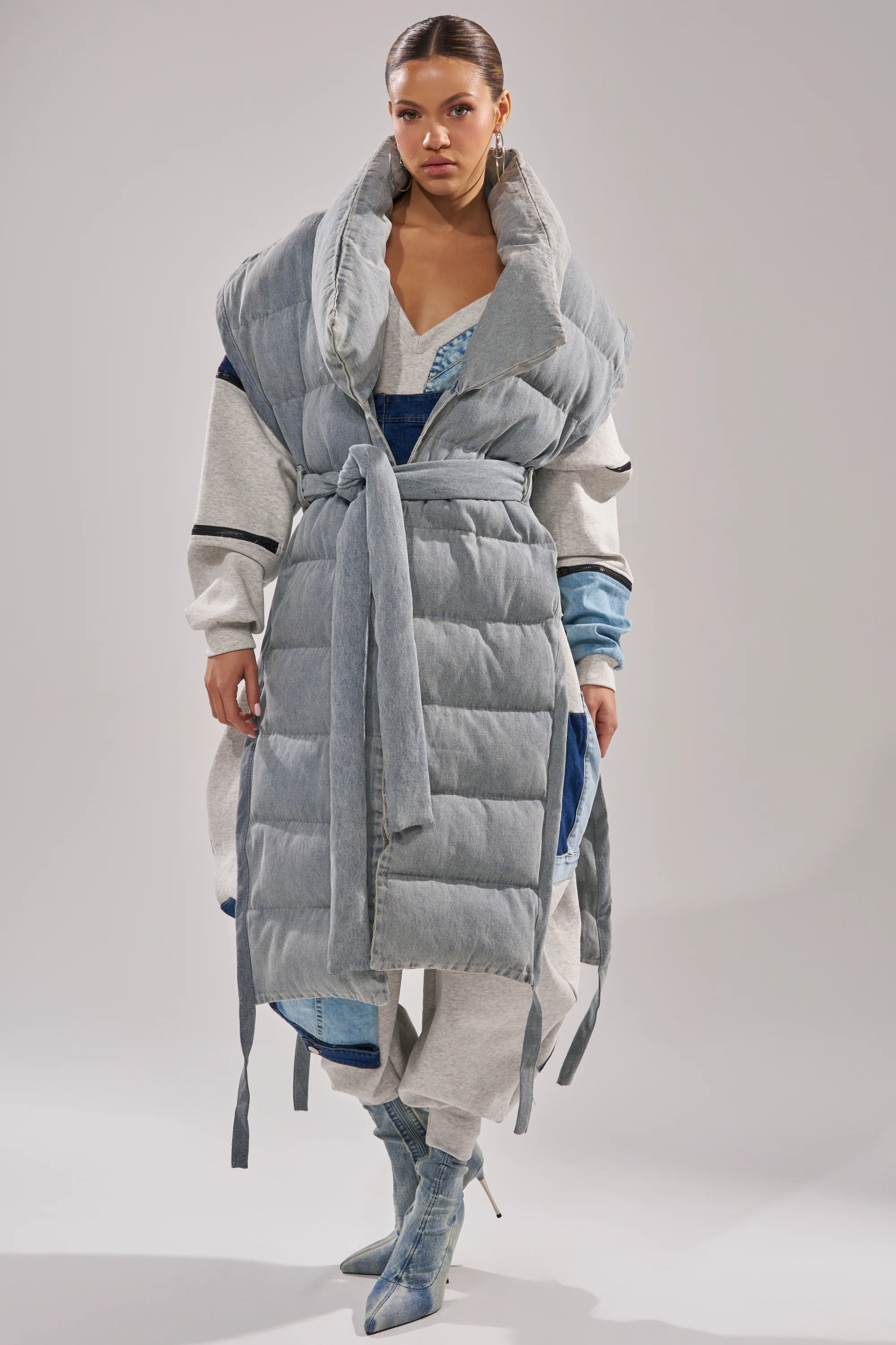 PILOT JONES LONG LINE PUFFER VEST IN DENIM