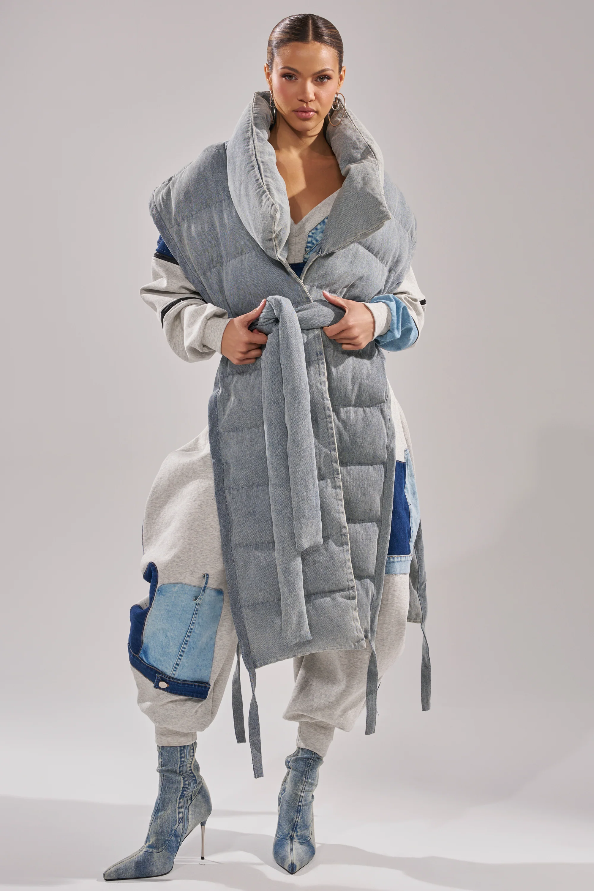 PILOT JONES LONG LINE PUFFER VEST IN DENIM - Image 2