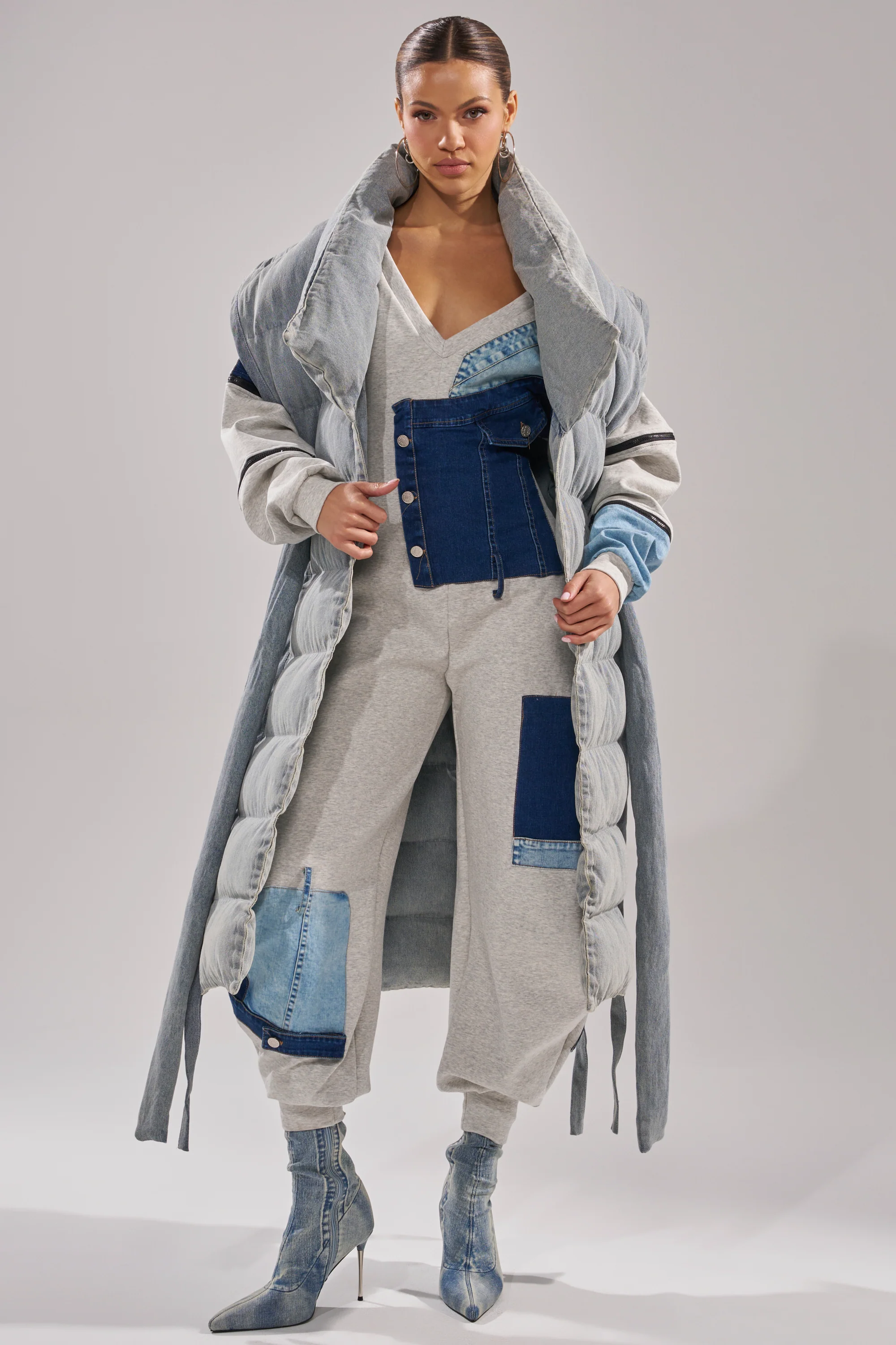 PILOT JONES LONG LINE PUFFER VEST IN DENIM - Image 3