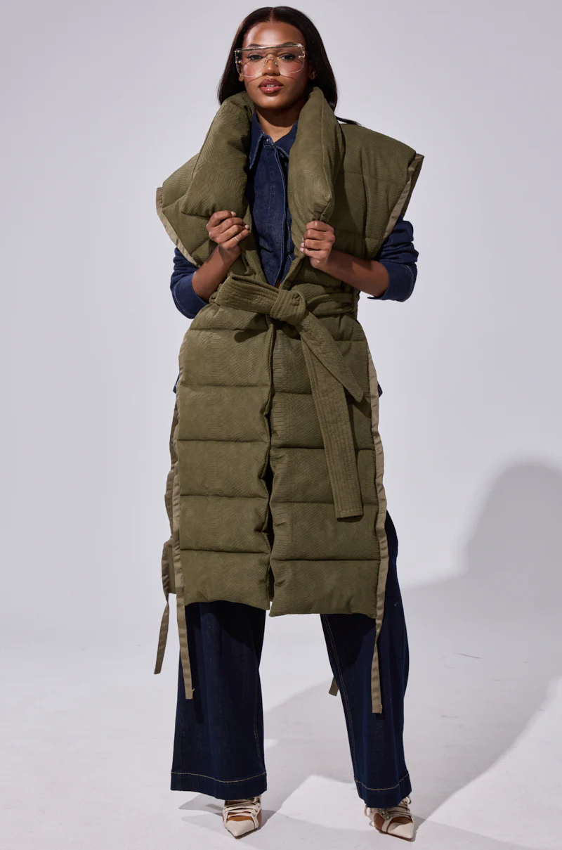 PILOT JONES LONGLINE PUFFER VEST IN CROC SUEDE - Image 14