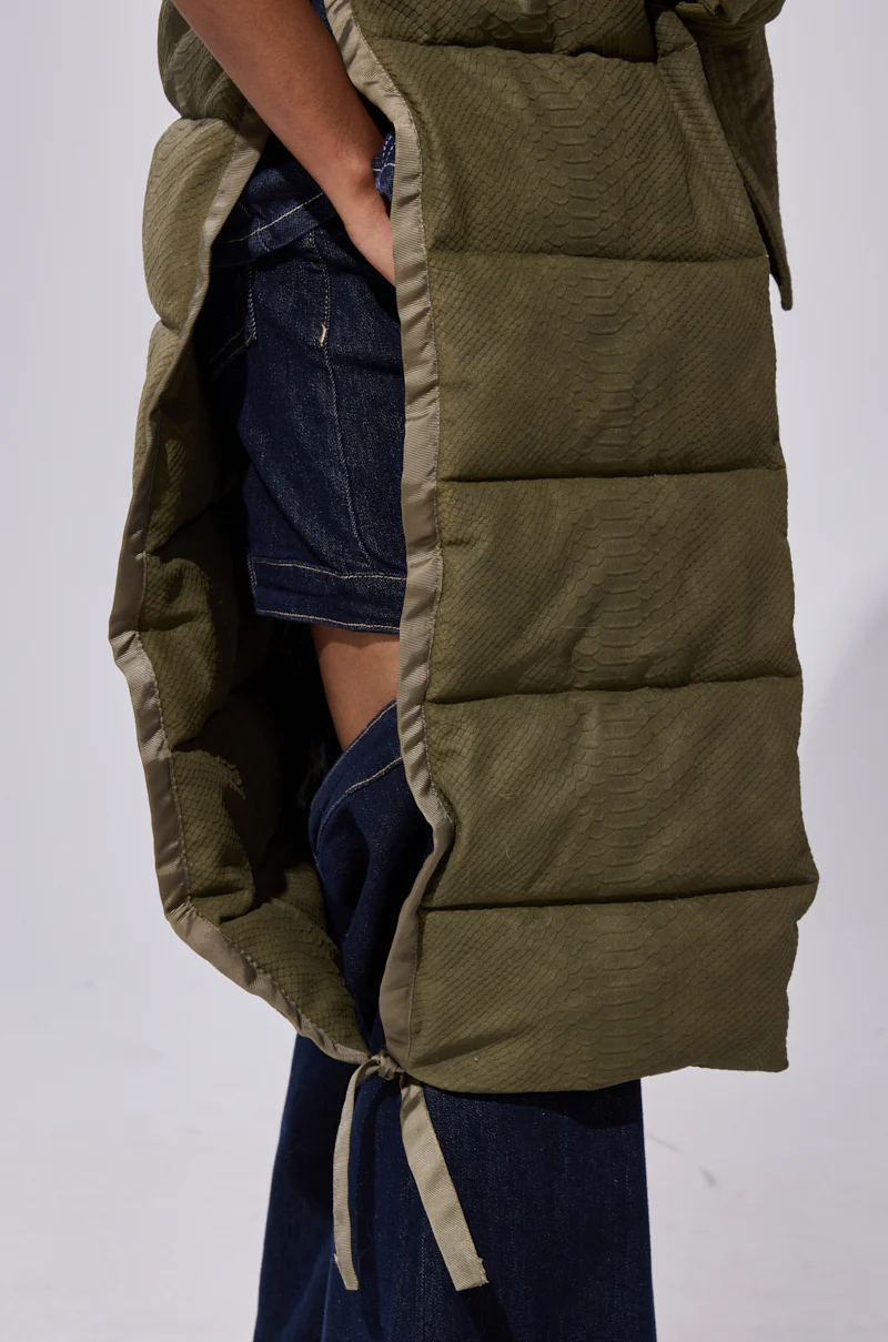 PILOT JONES LONGLINE PUFFER VEST IN CROC SUEDE - Image 16
