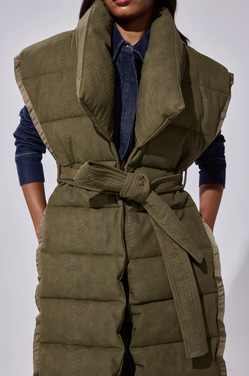 PILOT JONES LONGLINE PUFFER VEST IN CROC SUEDE - Image 17