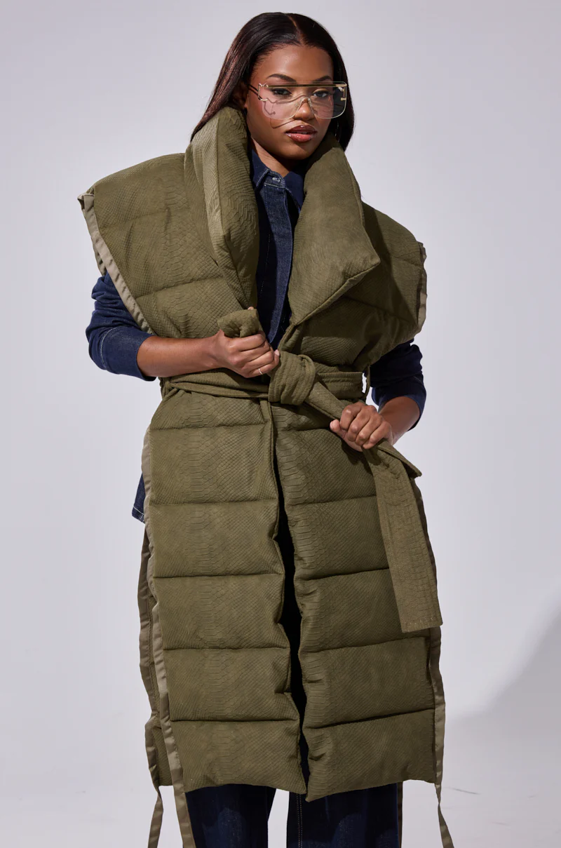PILOT JONES LONGLINE PUFFER VEST IN CROC SUEDE - Image 2