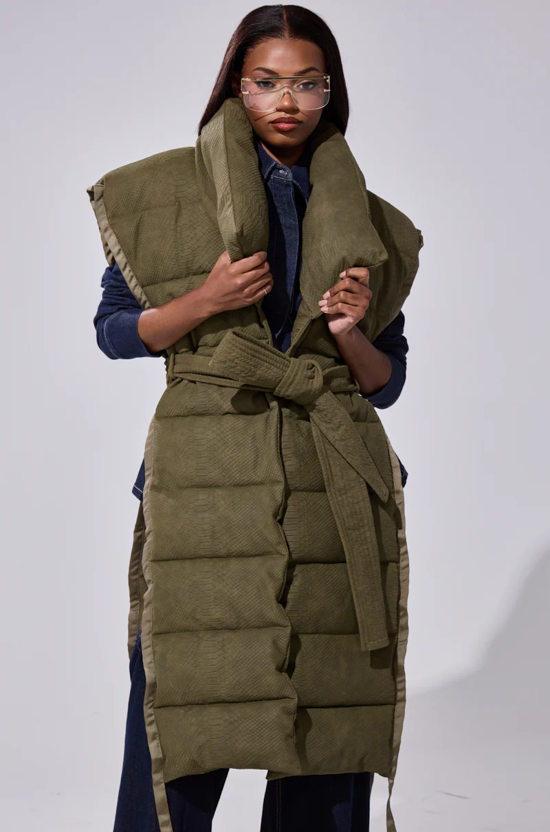 PILOT JONES LONGLINE PUFFER VEST IN CROC SUEDE - Image 3