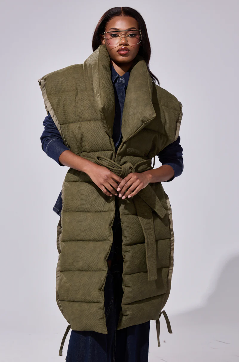 PILOT JONES LONGLINE PUFFER VEST IN CROC SUEDE - Image 4