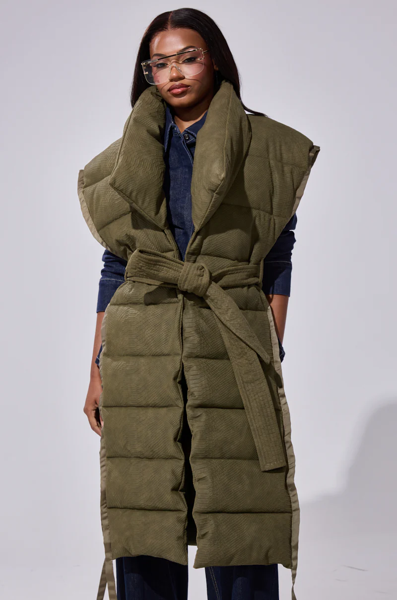 PILOT JONES LONGLINE PUFFER VEST IN CROC SUEDE - Image 5