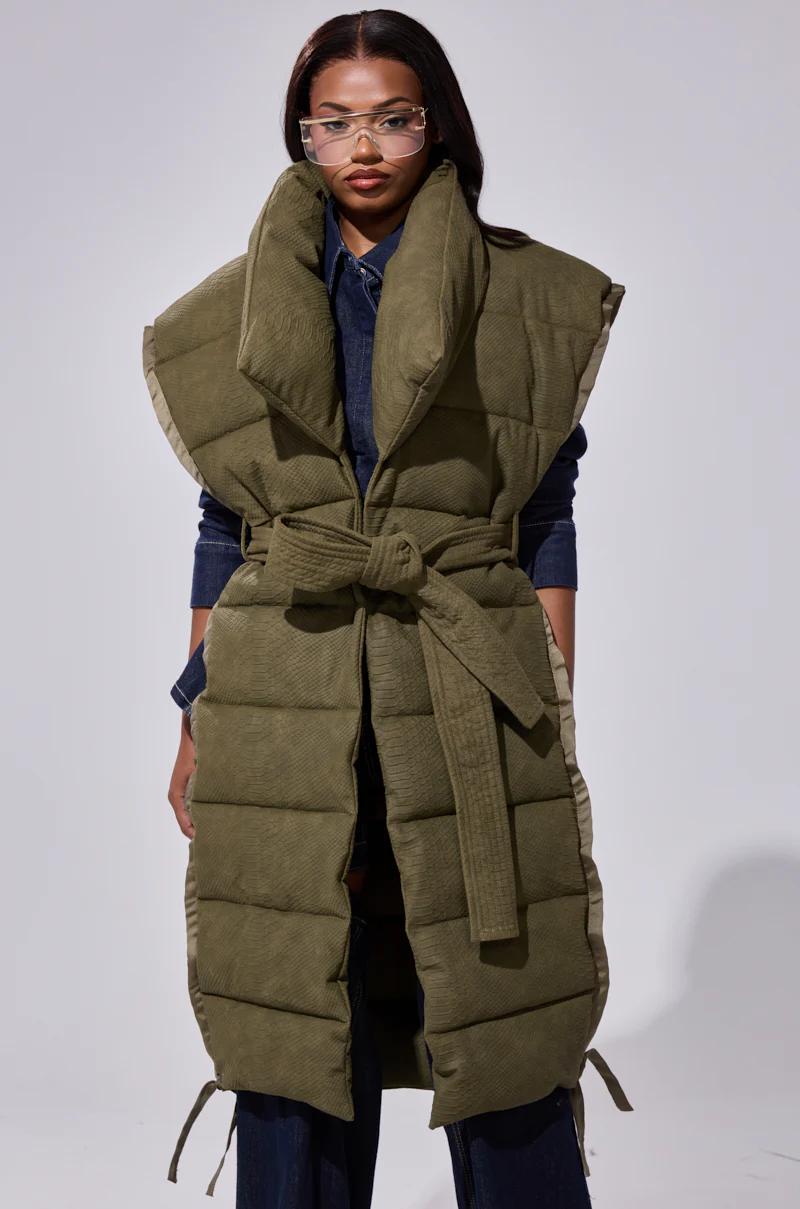PILOT JONES LONGLINE PUFFER VEST IN CROC SUEDE - Image 6