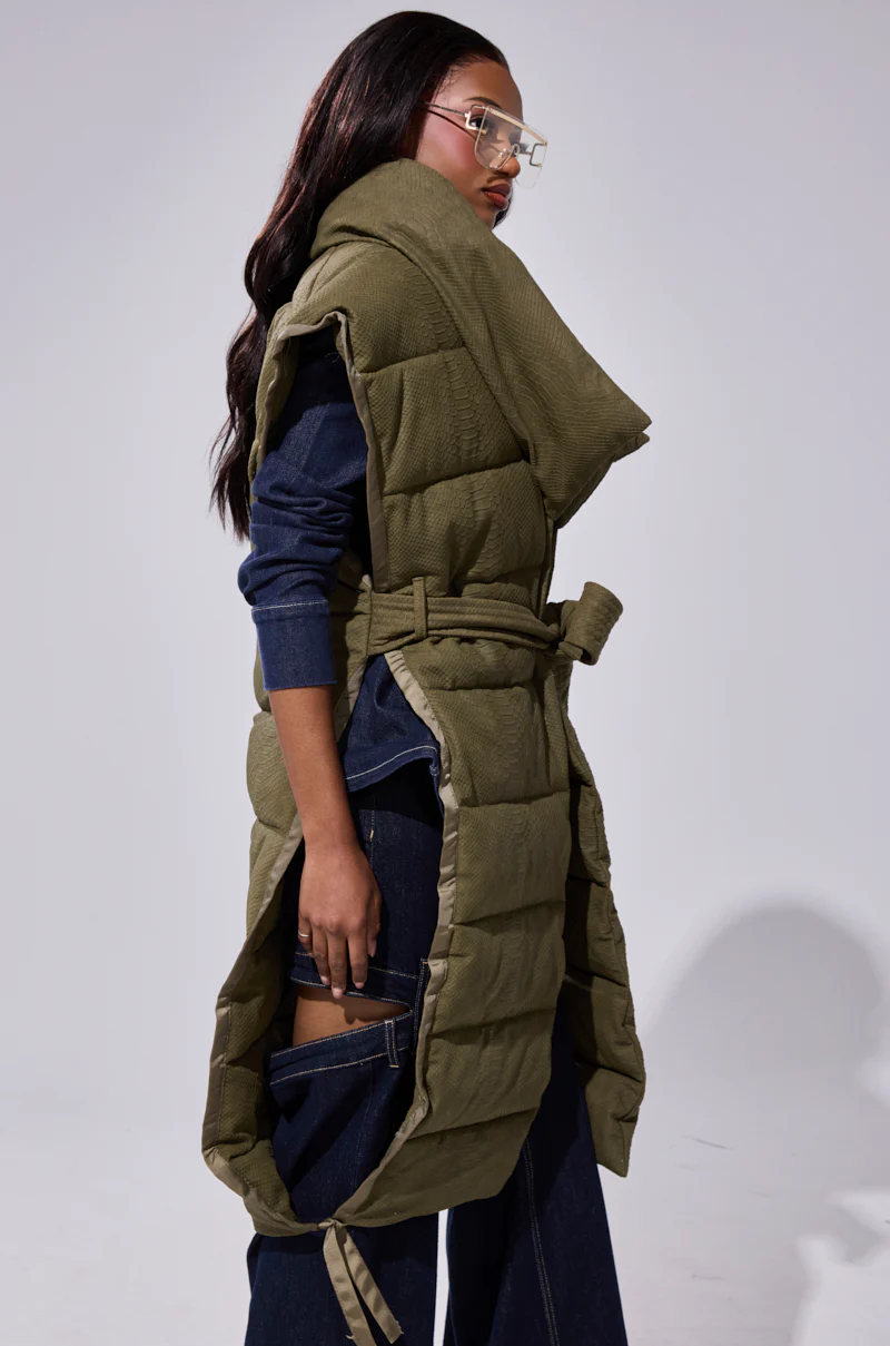 PILOT JONES LONGLINE PUFFER VEST IN CROC SUEDE - Image 7