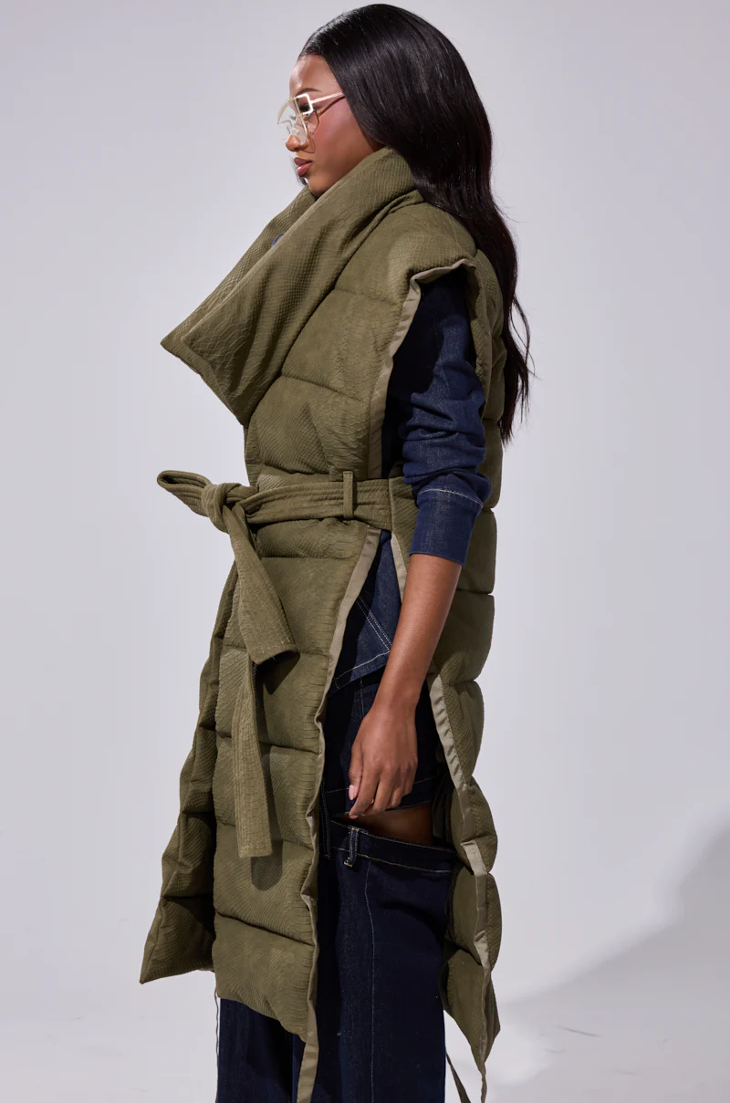 PILOT JONES LONGLINE PUFFER VEST IN CROC SUEDE - Image 8