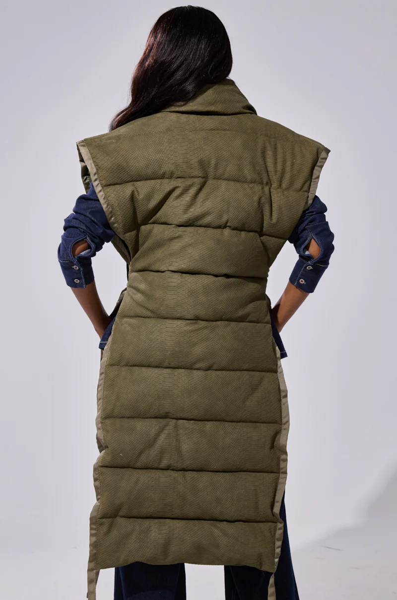 PILOT JONES LONGLINE PUFFER VEST IN CROC SUEDE - Image 9